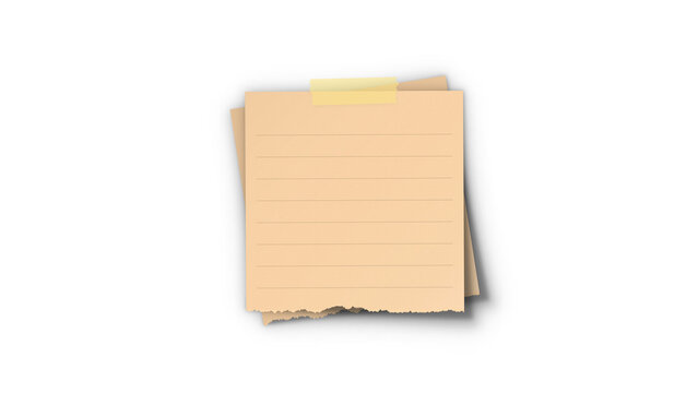 Sticky note single torn paper mockup. Kraft orange ripped edge post-it memo sheet with washi tape for scrapbooking and reminder.