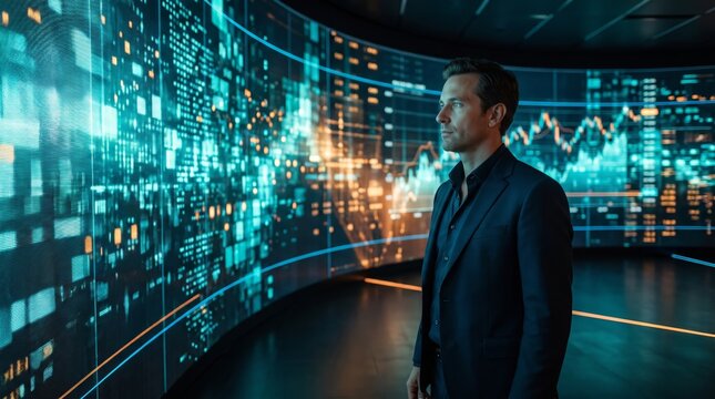 Male analyst monitoring artificial intelligence market charts
