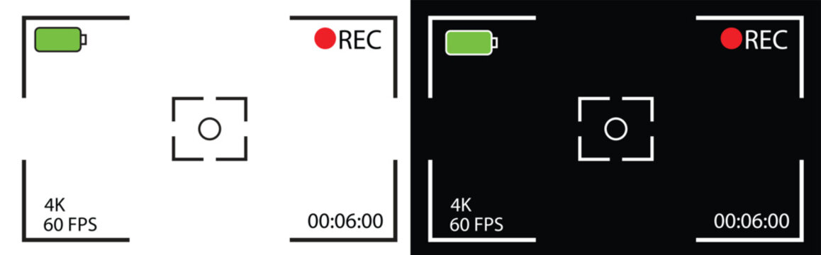 Camera viewfinder overlay showing recording status in sharp vector graphic style
