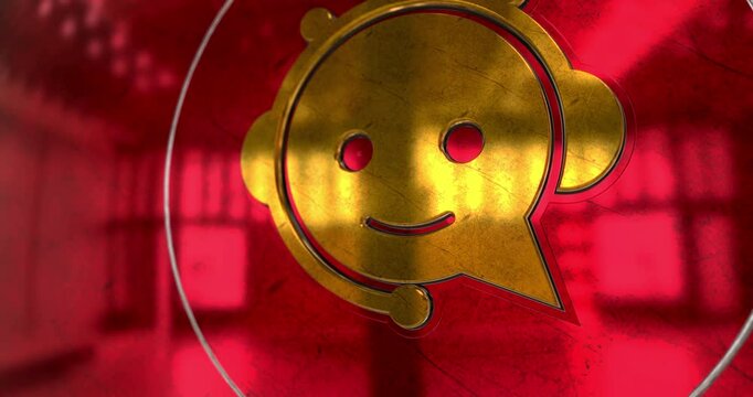 Chatbot head friendly virtual AI assistant symbol 3d spectacular metal abstract concept animation