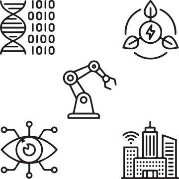 Industrial Automation and Bio Engineering Outline Icon Set