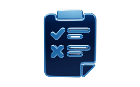 Checklist Icon with Blue Ticks and Crosses: A 3D rendered icon depicting a blue clipboard with a checklist, featuring a prominent blue checkmark and a cross, symbolizing completion and negation.