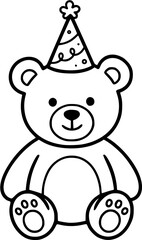 Fototapeta premium Teddy Bear With Party Hat Hand Drawn Birthday Party Doodle SVG Vector Illustration