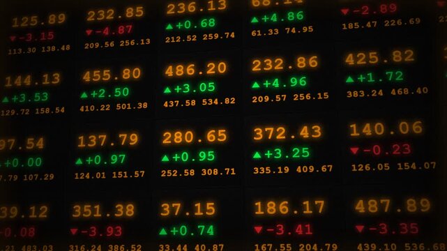 Stock Market Ticker with Green and Red Price Changes for Finance