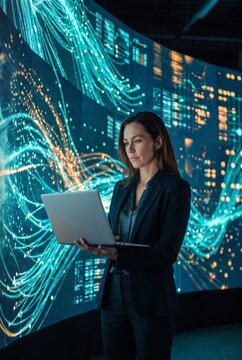 Business analyst working with artificial intelligence dashboard
