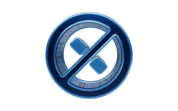 Prohibition Symbol: A metallic blue prohibition symbol, featuring a cross through a circle, denotes a ban or restriction, conveying a clear message of negation or forbidden action.
