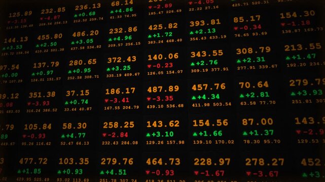Stock Market Ticker Board with Animated Green and Red Prices
