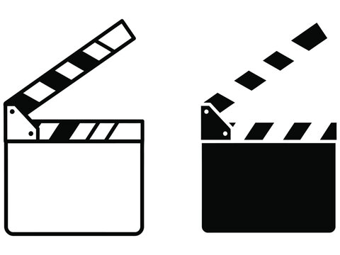 Clapperboard film slate black line and silhouette for movie production.  
