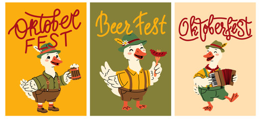 Fototapeta premium Cute Oktoberfest Goose Greeting Card Collection