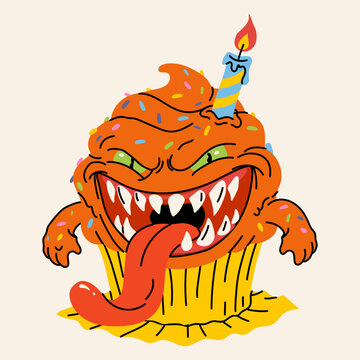 Spooky Monster Pumpkin Cupcake Character