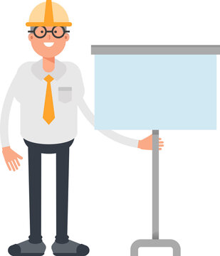 Architect Character Presenting Whiteboard
