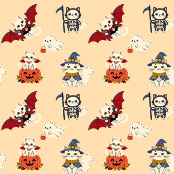 Halloween Kitty Seamless Illustration Design