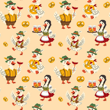 Cute Oktoberfest Goose Seamless Pattern