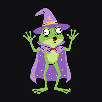 Cute Frog Wizard Halloween Character Illustration