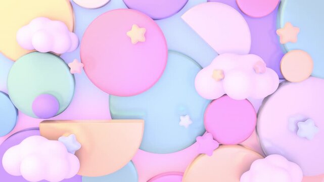 Dreamy pastel balls and clouds animation. (loop)