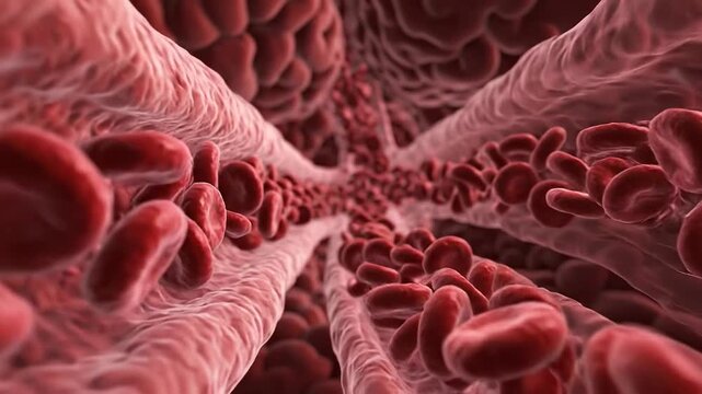 Microscopic View of Red Blood Cells Flowing Through Human Veins.
