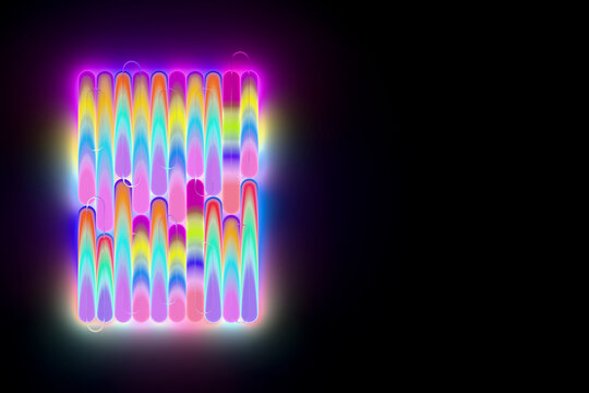 3D neon color grid for digital technology and interface concepts