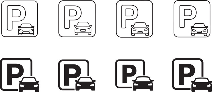 Car parking icon vector with bold outline and silhouette design for parking, transport, road, and web.