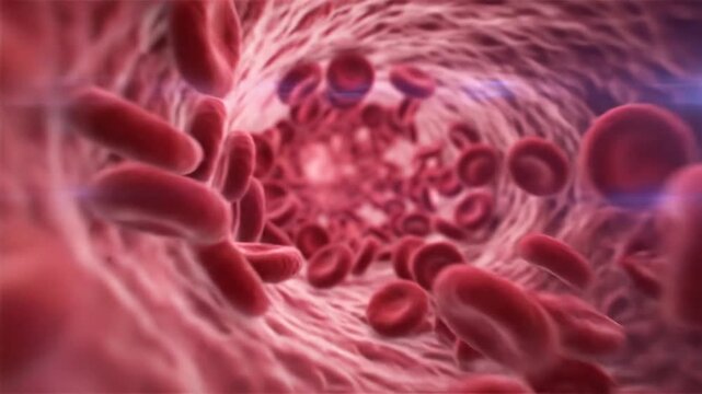 Microscopic View of Red Blood Cells Flowing Through a Human Vein.