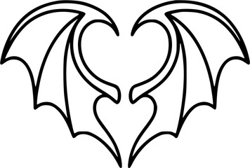 Fototapeta premium Bat Wings Heart Shape Hand Drawn Cute Spooky Tattoo Style SVG Vector Illustration