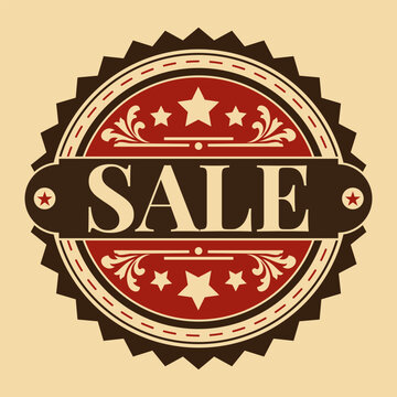 Vintage style sale badge with stars and decorative elements for retail marketing promotions