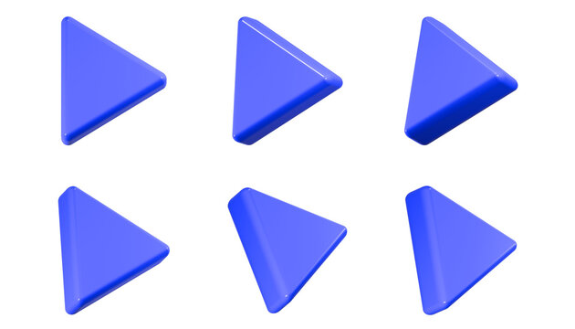 blue triangle play button icons 3d rendering