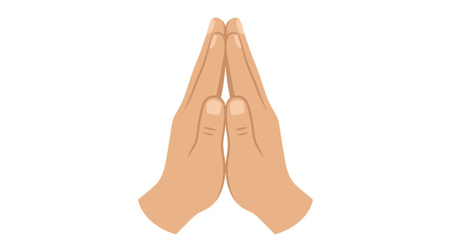 Illustration of two hands pressed together in prayer or namaste gesture isolated on white background
