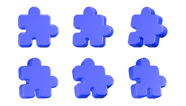 Puzzle piece icon, blue color 3d rendering
