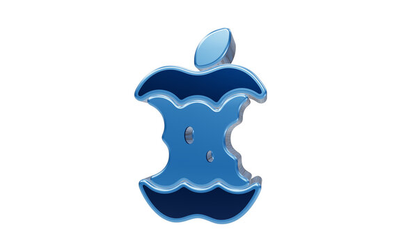 noisy effect Abstract Blue Apple Core: A stylized, digitally rendered blue apple core with visible bite marks, representing a concept of consumption or unfinished business.