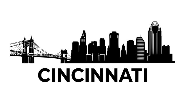 Cincinnati city skyline vector illustration showing iconic bridges and tall skyscrapers