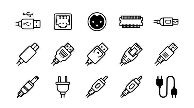 Various electronic cable connectors vector illustration for modern technology device interfaces
