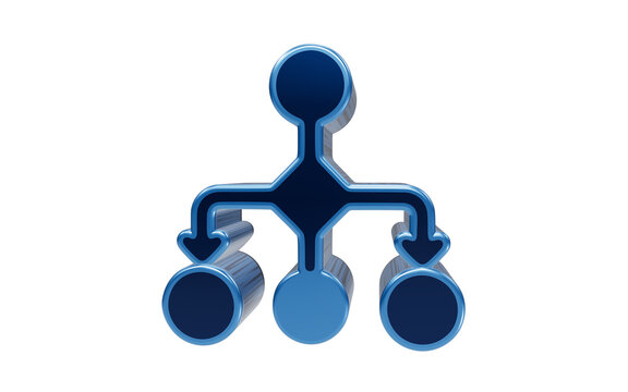 Organizational Flow Chart: A modern, three-dimensional blue flow chart diagram illustrates a hierarchical structure or a process flow, representing connections and steps in a system.