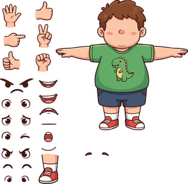 Boy Character Asset Kit with T-Pose and Expressions Vector