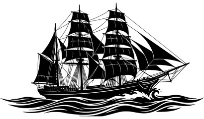Old sailing vessel three mast black silhouette nautical vector © MSTParul