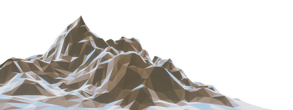 3D low poly illustration of a snowy mountain peak landscape