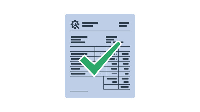 Service maintenance invoice document with green checkmark representing successful payment and completed repair