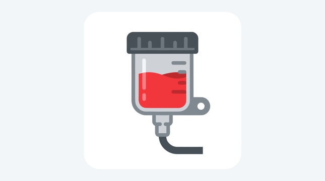 Medical IV drip bag with red fluid for blood transfusion icon isolated on white background