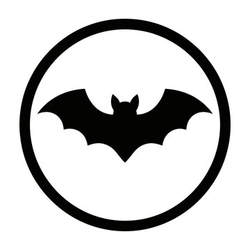 Black bat silhouette icon inside a circle for Halloween