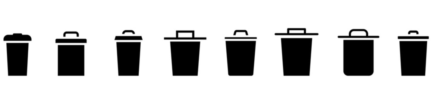 Trash bin icon vector set. Garbage bin illustration sign collection. Waste container symbol. Rubbish bin logo or mark.