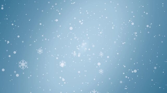 Gentle snowfall against a soft, gradient blue background, creating a serene winter atmosphere.