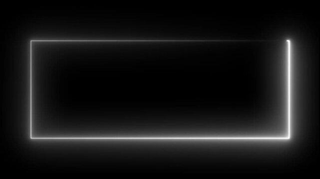 Glowing white neon rectangular frame border animation on black background, rectangle