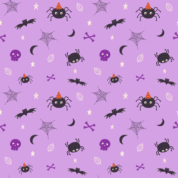 Halloween seamless pattern in purple for background, wallpaper, textile print