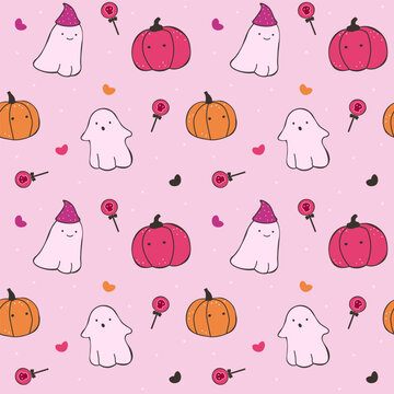 Cute ghost halloween seamless pattern