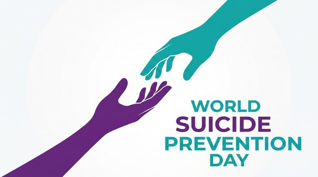 Conceptual illustration of two hands reaching out for support on world suicide prevention day awareness campaign