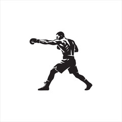 Fototapeta premium Black and White Vector Illustration of a Boxer Throwing a Straight Punch in a Fighting Stance