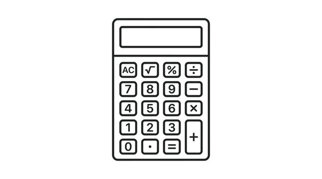 Line art calculator with buttons and display on a white background