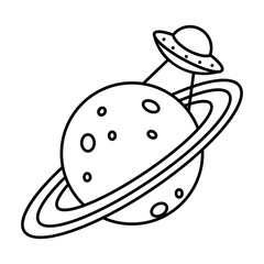 Ufo flying saucer over saturn planet space vector graphic © Полякевич Олена