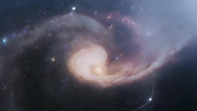 Galactic collision evolving through cosmic dust with bright star bursts in deep space