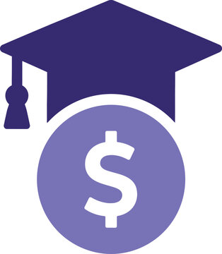 Purple graduation cap icon with a dollar sign symbol representing the high cost of university education