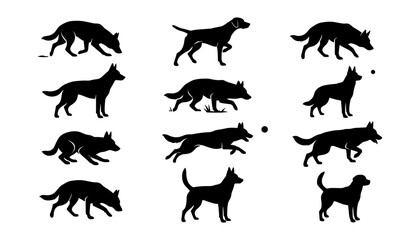 Obraz premium Dog Silhouettes Set, Various Poses and Actions, Vector Illustration